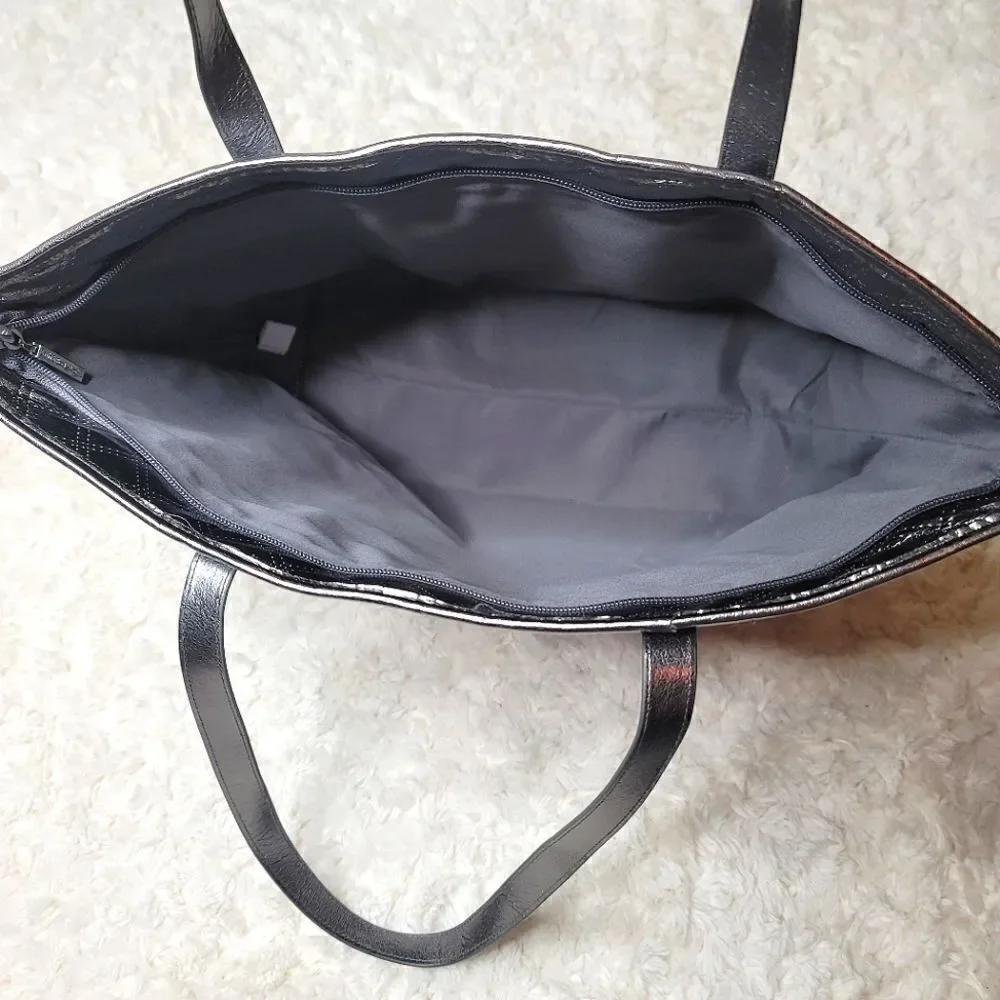 B&BW Large Quilted Metallic Silver Shopper Tote